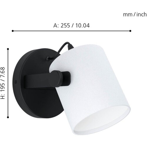 Eglo Hornwood 1 zidna lampa E27, crna/bijela tekstil, 43427 Slike
