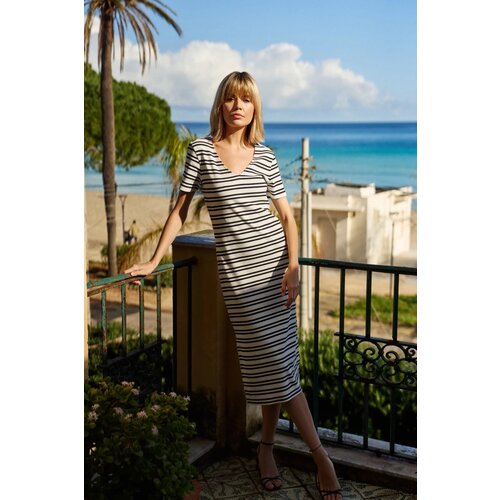 Marisse Ecru Striped Cotton Dress Cene