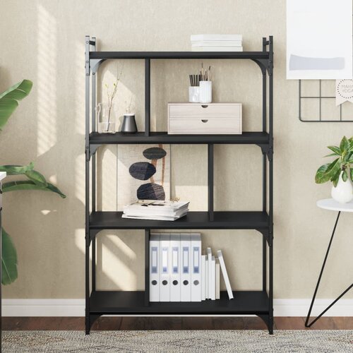  Regal za knjige s 4 razine crni 76x32x123 cm konstruirano drvo Slike