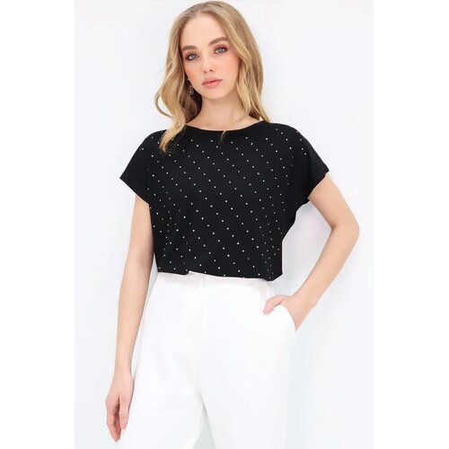 Trend Alacati Stili Ženska majica kratkih rukava Alc-X13541, Okrugli izrez, Crna Slike