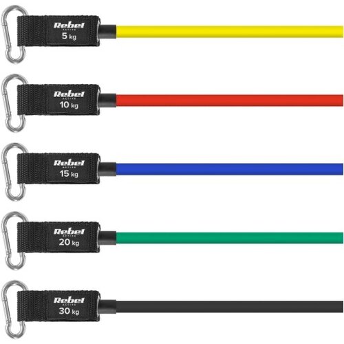 Rebel ACTIVE Set elastičnih traka sa ručkama ekspanderi 5-80kg 5 komada RBA-3006 Slike