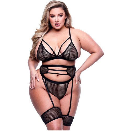 Baci Lingerie 3PC STRAPPY BRA, GARTER &amp;amp; PANTY SET ČRNA, KRALJICA, (21780656) Slike