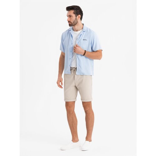 Ombre Men's knit shorts with rolled up legs - sand Cene