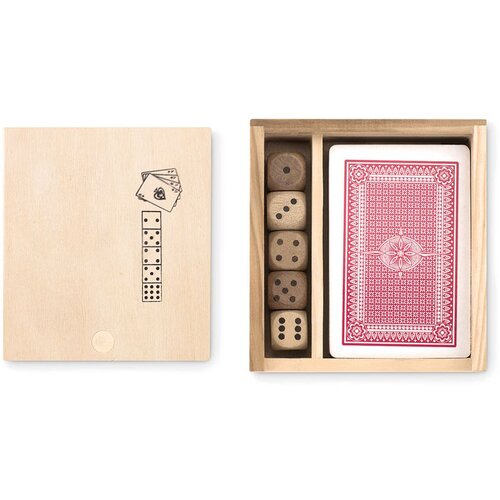 DRUŠTVENA set igraće karte i kockice Las Vegas u drvenoj kutiji 10x9x2 cm Cijene