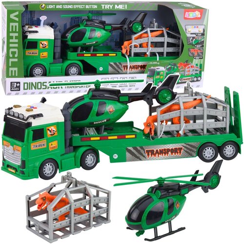  Set za prijevoz dinosaura: Kamion, Vučno vozilo, Helikopter, Svjetla, Zvuk Slike