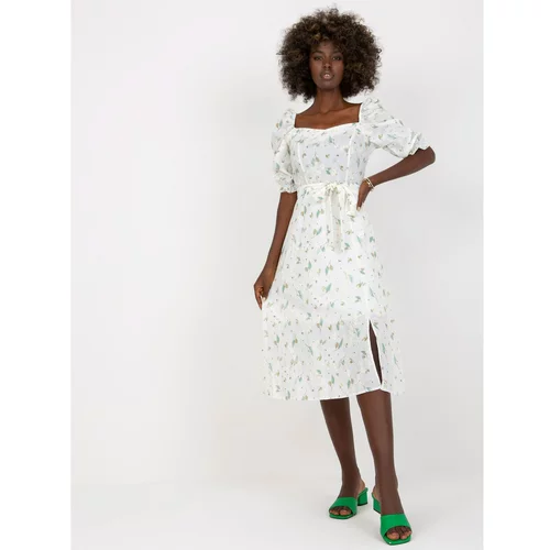 Fashion Hunters White and green midi dress with prints and embroidery