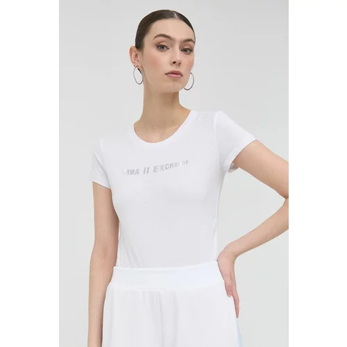 Armani Exchange Bombažna kratka majica bela barva