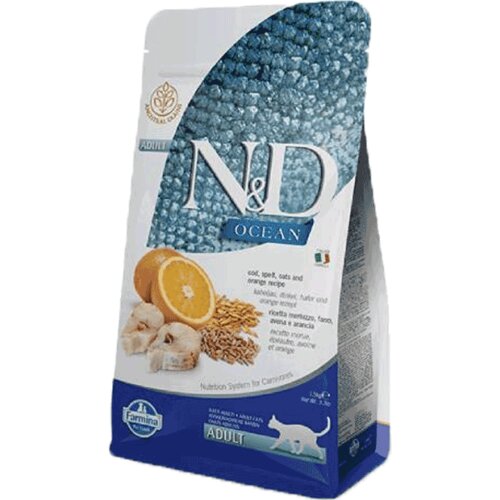 N&d Ocean Cat Adult Grain Free polenovka, pira, oves in pomaranča 300 g Cene