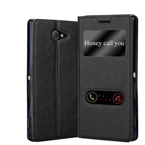 Cadorabo Sony Xperia M2/M2 AQUA v črni komet - Za&scaron;čitni ovitek z magnetnim zapiranjem, stoječo funkcijo in 2 okencema za gledanje, (20552421) Cene