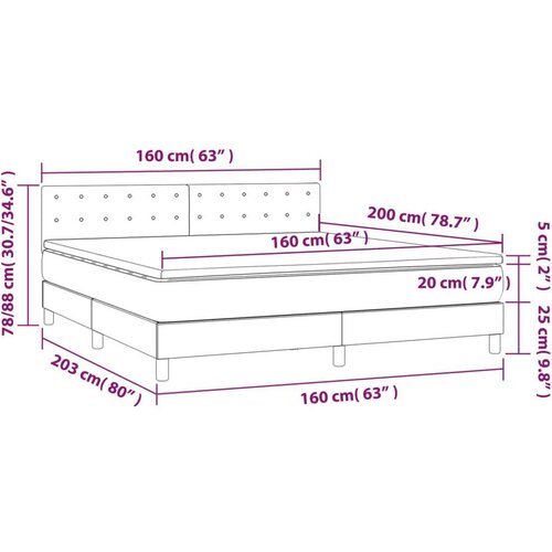  Krevet box spring s madracem LED smeđesivi 160x200 cm tkanina Slike