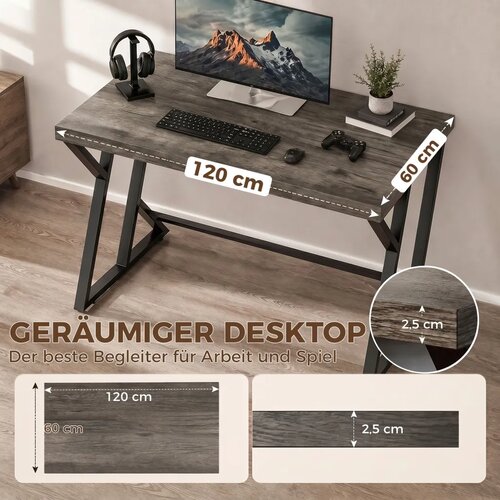  Radni i računalni uredski stol 120x60 cm s metalnom bazom izgled drva siva Slike