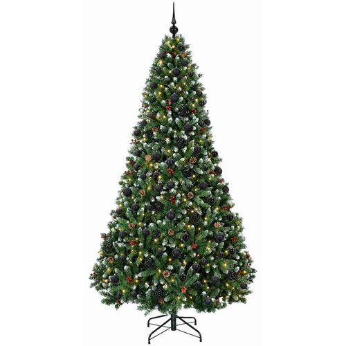  Umjetno božićno drvce zeleno s kuglicom 210 cm 300 LED lampica - Zelena s mraženim vrhovima &amp;Oslash; 106 x 210 cm s 300 LED dioda i crn Slike