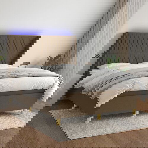 The Living Store Box spring postelja z vzmetnico LED temno rjava 140x200cm blago - Box Spring Postelja, (21517847) Slike