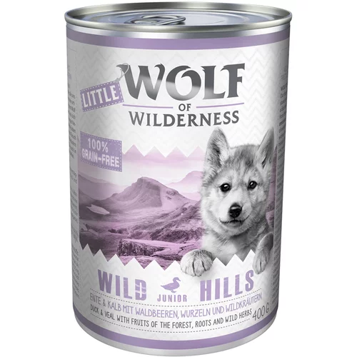 Wolf of Wilderness Varčno pakiranje Little Junior 24 x 400 g - Wild Hills - raca & teletina