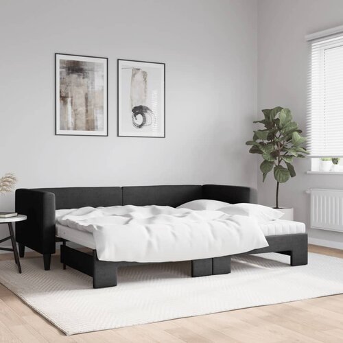 VidaXL Izvlečna dnevna postelja z vzmetnico črna 80x200 cm blago Slike