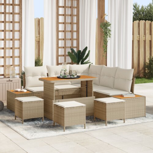 9 komadna vrtna sofa set s jastučićima Bež poli ratan akacija Cijene