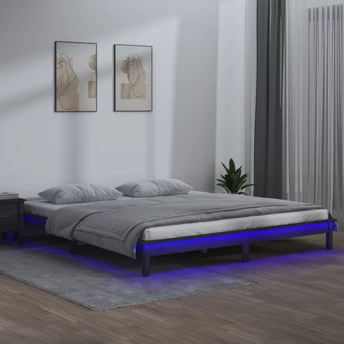 vidaXL LED posteljni okvir siv 160x200 cm trden les