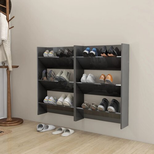 vidaXL Zidni ormarići za cipele 2 kom sjajni sivi 60x18x90 cm iverica Cijene