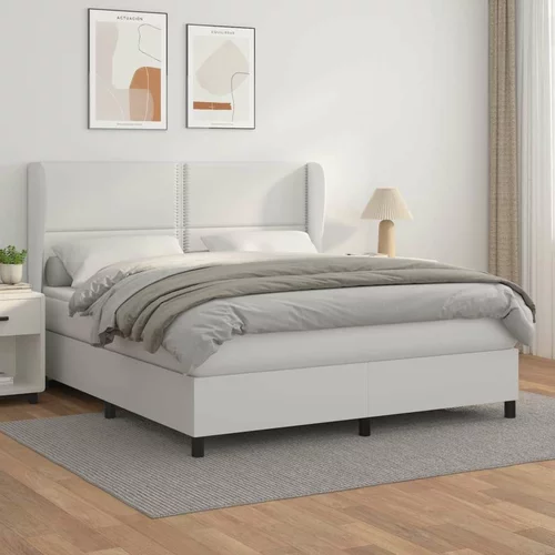  Box spring postelja z vzmetnico bel 160x200 cm umetno usnje, (20898774)