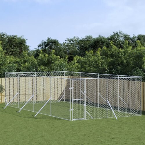 vidaXL Zunanji pasji boks srebrn 4x8x2 m pocinkano jeklo Cene