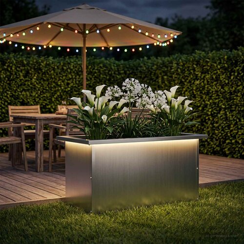  Vrtna posuda za sadnju s LED svjetlom Srebrna 30 x 60 x 30 cm Cene
