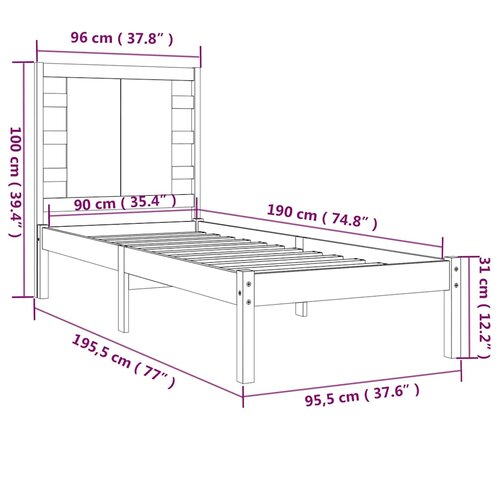  Okvir za krevet od masivnog drva 90 x 190 cm jednokrevetni Slike