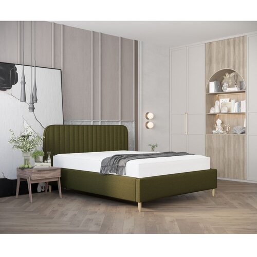 Maison de R&amp;ecirc;ve Zelena oblazinjena zakonska postelja s prostorom za shranjevanje z letvenim dnom 180x200 cm Noto &amp;ndash; Slike