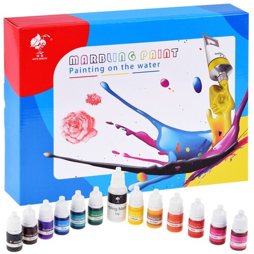  Set za slikanje na vodi ebru s 12 boja i posudom 27,5 x 20,5 cm Slike