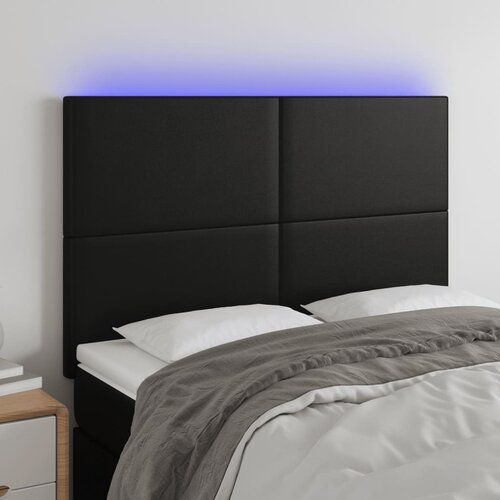vidaXL LED posteljno vzglavje črno 144x5x118/128 cm umetno usnje Cene