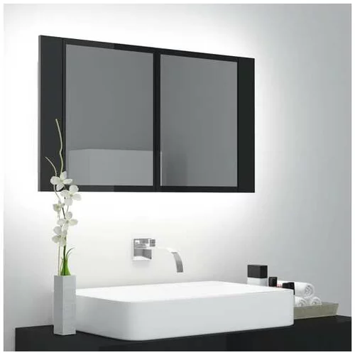  LED kopalniška omarica z ogledalom visok sijaj črna 80x12x45 cm
