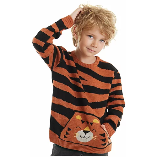 Denokids Tiger Boy Brown Knitwear Sweater