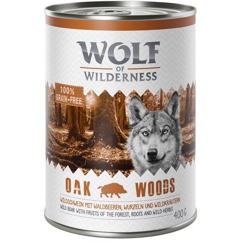 Wolf of Wilderness Varčno pakiranje Adult 24 x 400 g - Oak Woods - divja svinja Slike