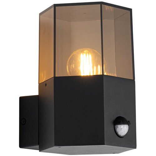 QAZQA Buiten wandlamp zwart met smoke glas zeshoek en bewegingssensor - Denmark Cene