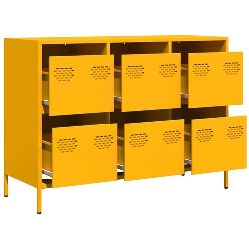 VidaXL Komoda gorčično rumena 101,5x39x73,5 cm hladno valjano jeklo Slike