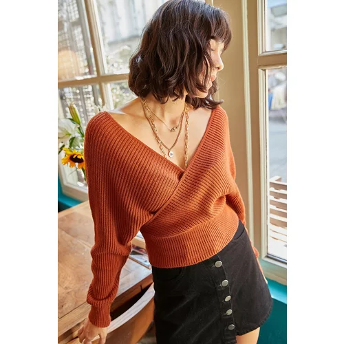 Olalook Women's Tile Front Back V Waist Top Crop Knitwear Sweater