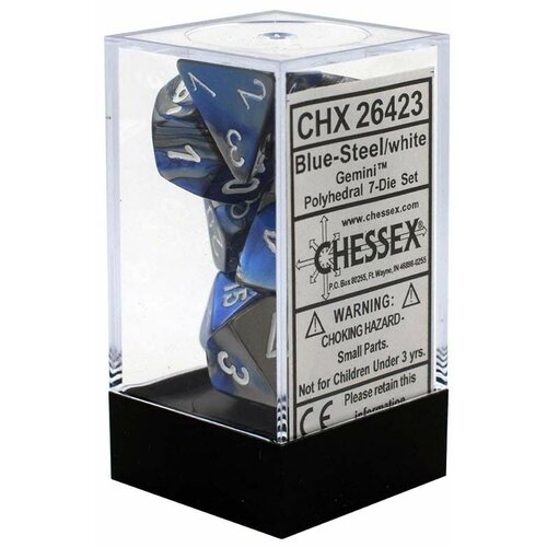 Chessex kockice - polyhedral - gemini - blue-steel & white (7) Cene