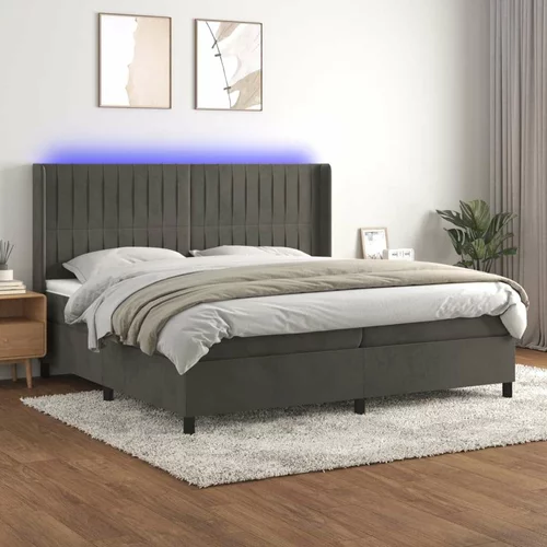  Box spring postelja z vzmetnico LED temno siva 200x200 cm žamet, (20724264)