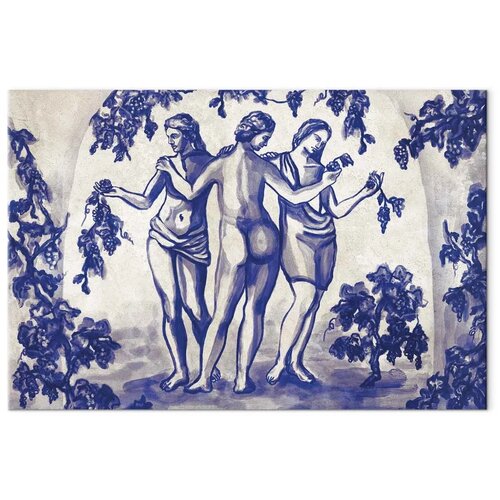  Slika - Ancient vineyard - three women in a portal painted with blue ink 60x40 Akustična Cene