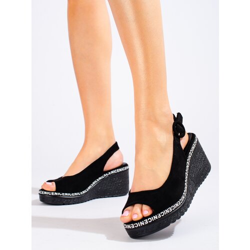 SHELOVET black wedge sandals Slike
