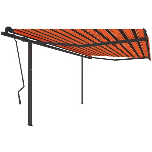 vidaXL Ročno zložljiva tenda s stebrički 4,5x3,5 m oranžna in rjava