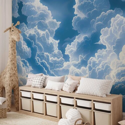  Foto tapeta - Blue Sky Breaking Through White Fluffy Clouds 150x105 Slike