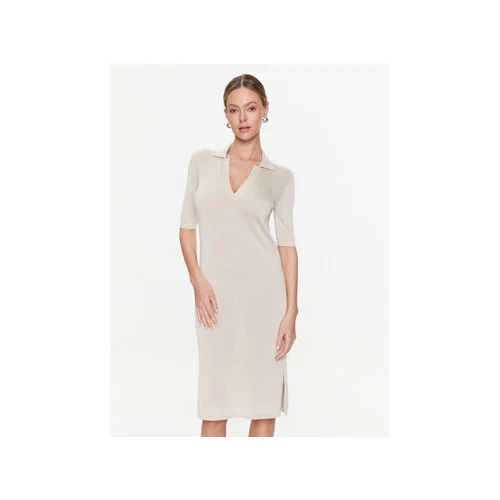 Calvin Klein Pletena obleka Lyocell Blend Polo Dress Ss K20K205619 Bež Regular Fit