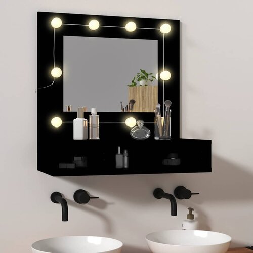 Ormarić s ogledalom i LED svjetlima crni 60 x 31,5 x 62 cm Cene