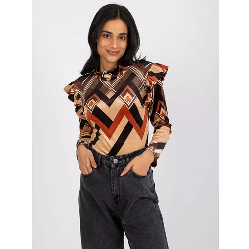 Fashion Hunters Brown and beige velor blouse with Annabel prints