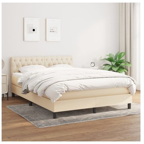  Box spring postelja z vzmetnico krem 140x200 cm blago Cene