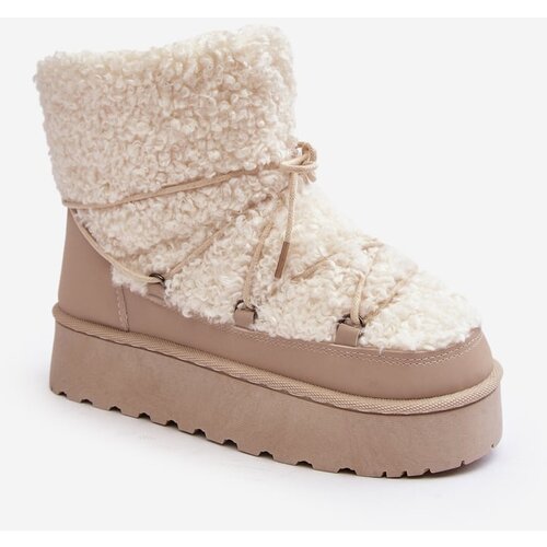 Kesi Women&amp;#039;s lace-up snow boots with thick soles, beige Loso Slike