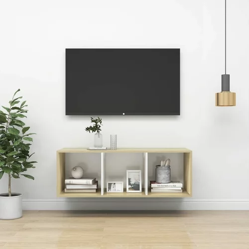  Zidni TV ormarić boja hrasta i bijela 37 x 37 x 107 cm iverica