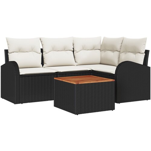 VidaXL 5-Dijelni Vrtna Sofa Set s Jastučićima Crni Poli Ratan Akacija, 2-Sjedna Vrtna Sofa s Odlaganjem i Jastučićima Crni Poli Ratan Slike