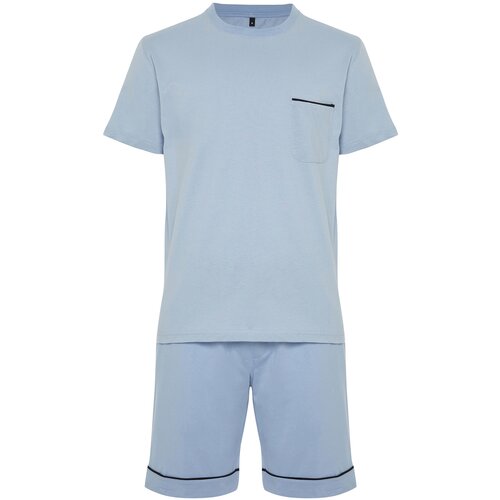 Trendyol Men's Blue Regular Fit Ribbed Knitted Pajamas Set Slike