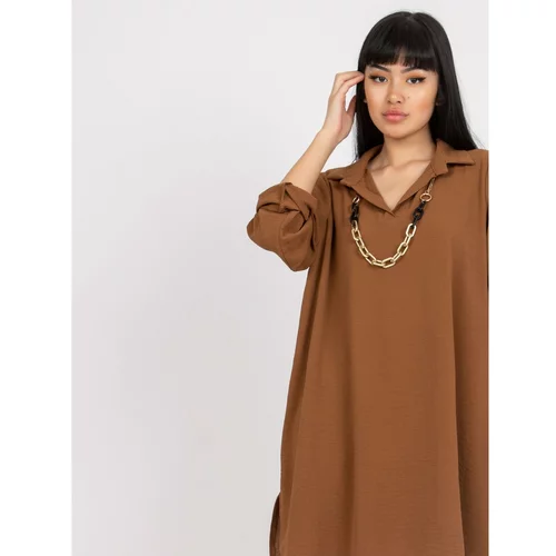 Fashion Hunters Casual brown loose dress with rolled up sleeves